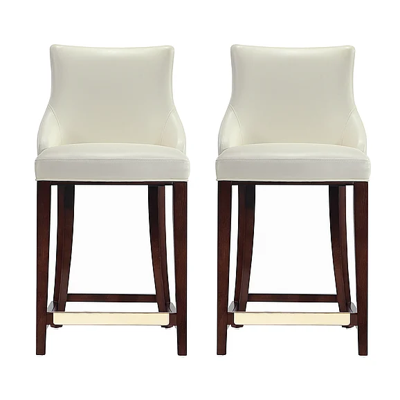 Manhattan Comfort Modern Shubert Counter Stool Upholstered in Ivory Leatherette with Beech Wood Legs - Set of 2 2-CS016-IV