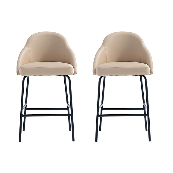 Manhattan Comfort Gracie Tan and Black Leatherette Counter Stool with Steel Legs - Set of 2 2-CS019-BTN