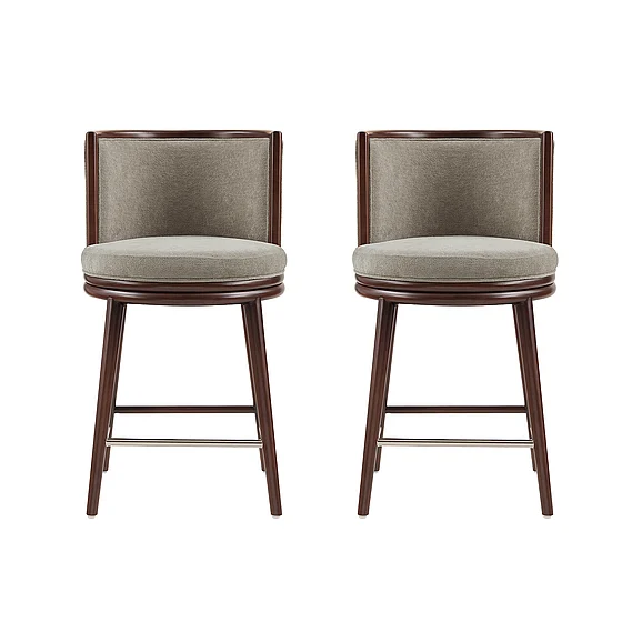 Manhattan Comfort Evalyn Cream Textured Chenille Counter Stool with Beech Wood Legs - Set of 2 2-CS021-DO