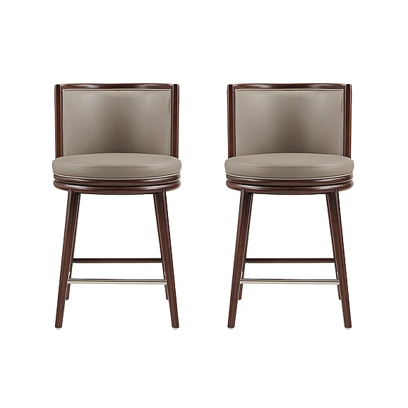 Manhattan Comfort Evalyn Taupe Leatherette Counter Stool with Beech Wood Legs - Set of 2 2-CS021-TP