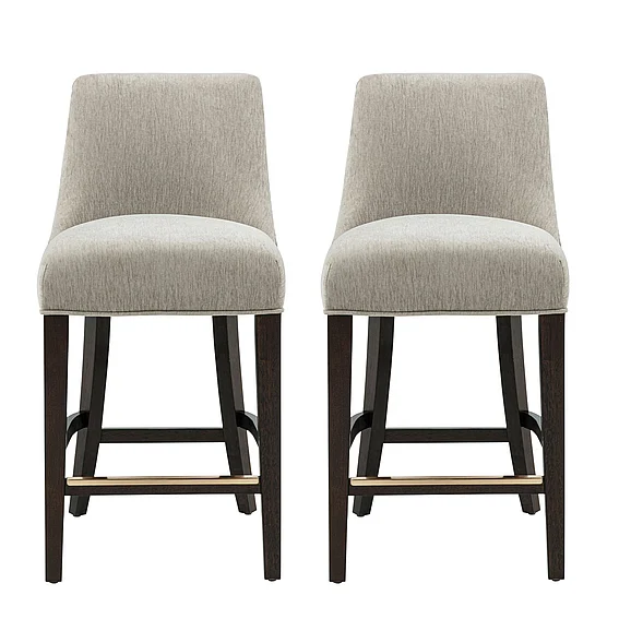 Manhattan Comfort Beever Taupe Chenille Counter Stool with Rubberwood Legs - Set of 2 2-CS024-TP