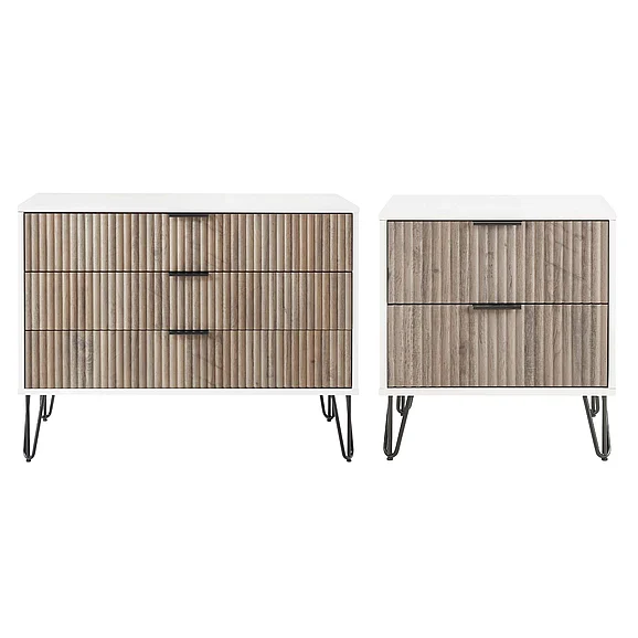 Manhattan Comfort 2-Piece Dumbo Modern Standard 3-Drawer Dresser and Dumbo Modern 2.0 Nightstand in White and Grey 2-DB02-WG