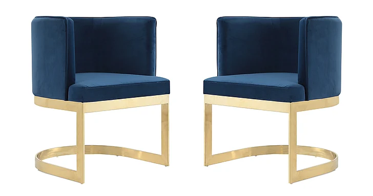 Manhattan Comfort Aura Royal Blue and Polished Brass Velvet Dining Chair (Set of 2) 2-DC026-BL