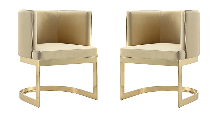 Manhattan Comfort Aura Sand and Polished Brass Velvet Dining Chair (Set of 2) 2-DC026-SD