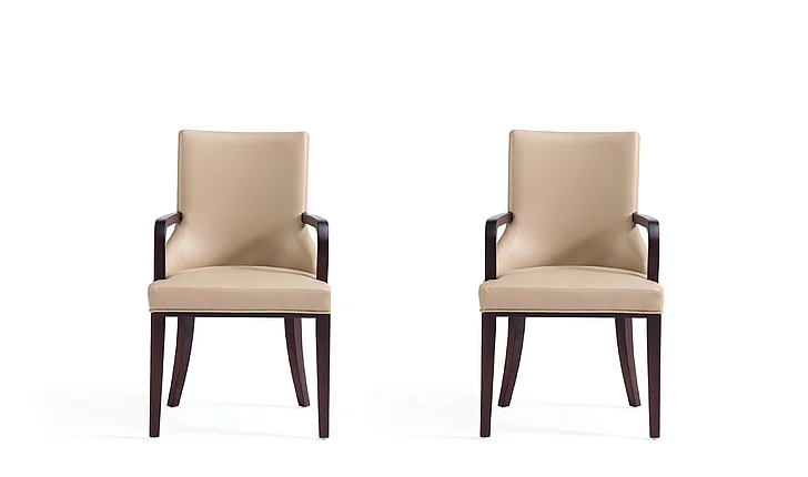 Manhattan Comfort Shubert Modern Faux Leather and Velvet Dining Armchair in Tan (Set of 2) 2-DC055AR-TN
