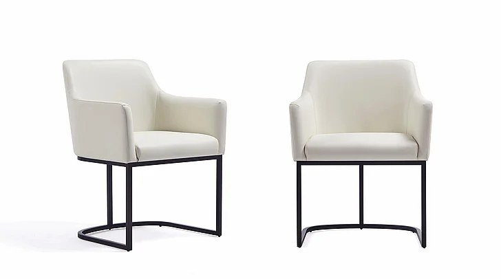 Manhattan Comfort Modern Serena Dining Armchair Upholstered in Leatherette with Steel Legs in Cream - Set of 2 2-DC056AR-CR