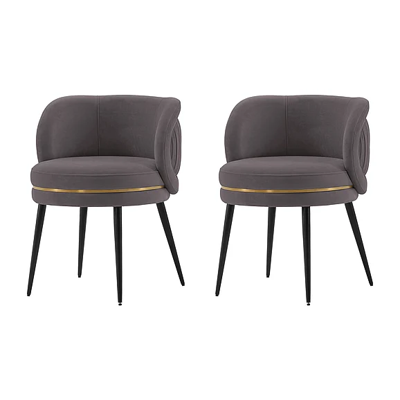 Manhattan Comfort Modern Kaya Pleated Velvet Dining Chair in Grey - Set of 2 2-DC080-GY