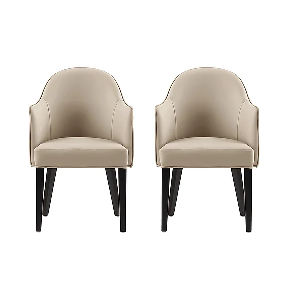 Manhattan Comfort Hillman Sand Leatherette and Velvet Dining Armchair with Beech Wood Legs - Set of 2 2-DC087AR2-SD