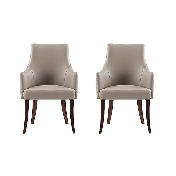 Manhattan Comfort Connie Vegan Leather and Velvet Wood Armchair in Taupe - Set of 2 2-DC095AR-TP
