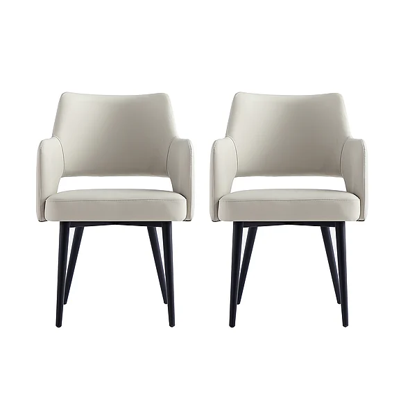 Manhattan Comfort Tremont Stone Leatherette Dining Arm Chair with Metal Legs - Set of 2 2-DC104AR-ST