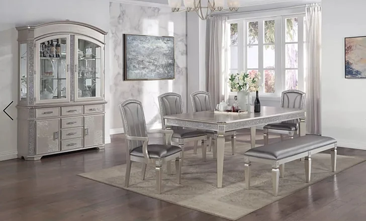 Crown Mark Klina Glam 2-Leaf Dining Table in Light Gray