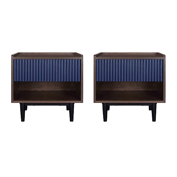 Manhattan Comfort Duane 20" Fluted Nightstand in Navy Blue (1-Drawer) - Set of 2 2-NS-10GLF-NB