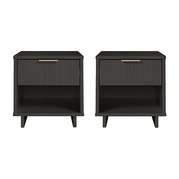 Manhattan Comfort Granville 18" Nightstand in Charcoal Gray (1-Drawer) - Set of 2 2-NS-5005