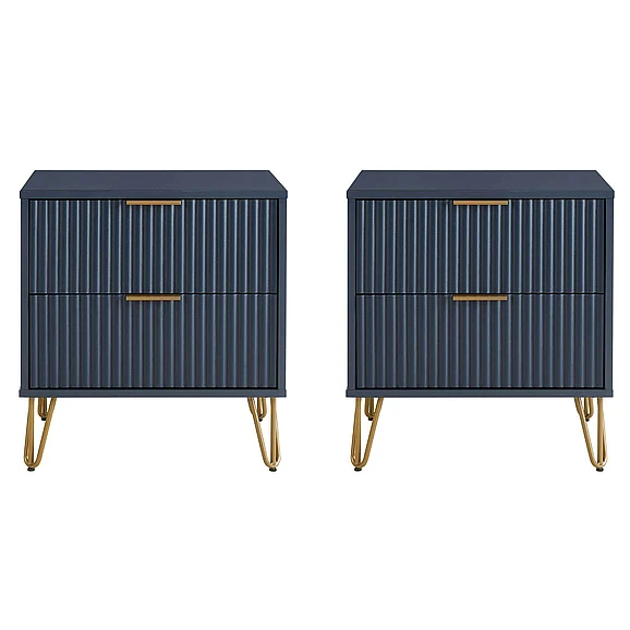 Manhattan Comfort Dumbo 20" Fluted Nightstand in Midnight Blue (2-Drawer) - Set of 2 2-NS002-MB