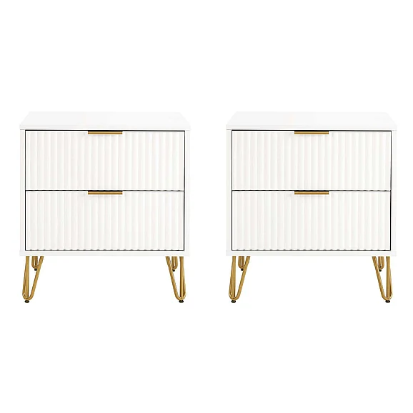 Manhattan Comfort Dumbo 20" Fluted Nightstand in White (2-Drawer) - Set of 2 2-NS002-WH
