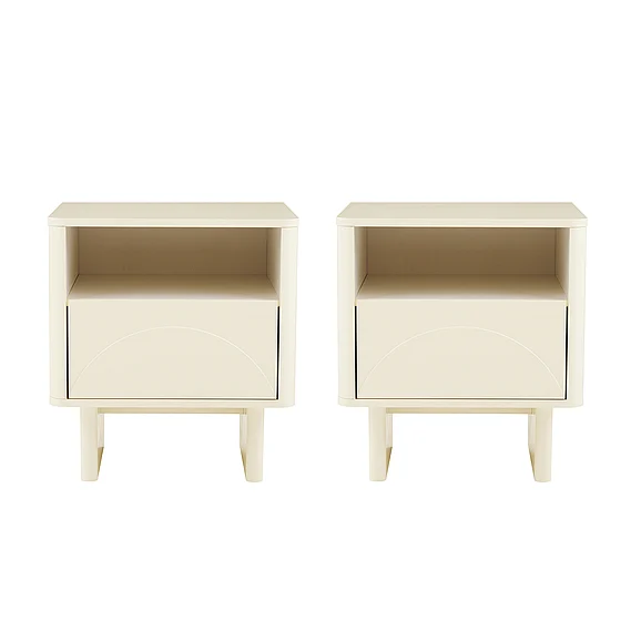 Manhattan Comfort Ella 20" Nightstand in Cream (1-Drawer) - Set of 2 2-NS005-CR