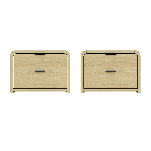 Manhattan Comfort Grace 28" Nightstand in Natural Oak and Black (2-Drawer) - Set of 2 2-NS007-NO