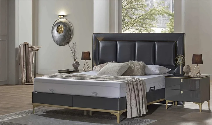 Bellona Furniture Carlino 4-Piece Panel Bedroom Set in Carlino Gray