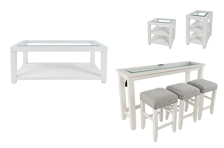 Jofran Urban Icon 7pc Coffee Table Set in White