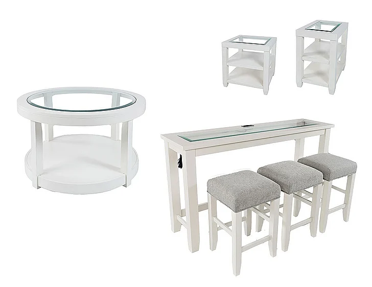 Jofran Urban Icon 7pc Round Coffee Table Set in White