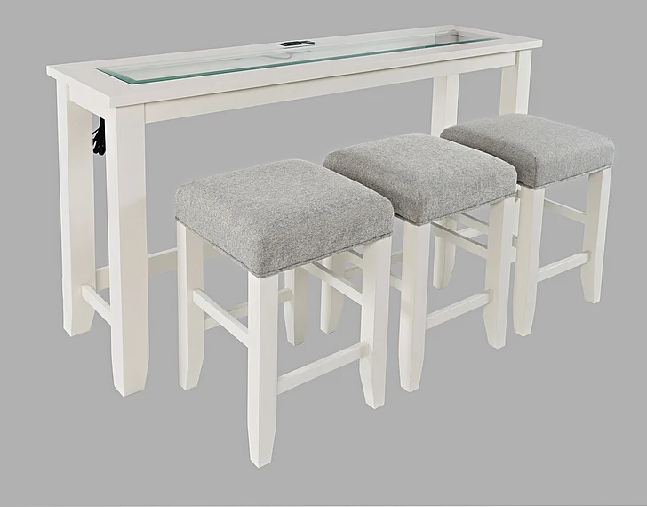 Jofran Urban Icon Contemporary 4 Piece Counter Height 66" Dining Table Set with USB Charging in White 2000-66