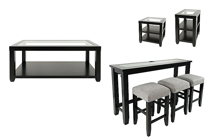 Jofran Urban Icon 7pc Coffee Table Set in Black