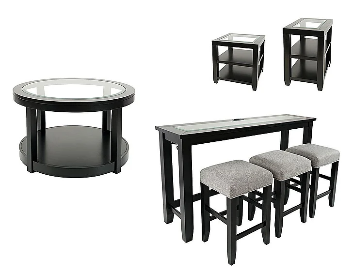 Jofran Urban Icon 7pc Round Coffee Table Set in Black