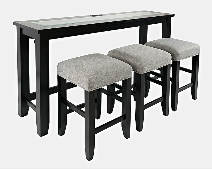 Jofran Urban Icon Contemporary 4 Piece Counter Height 66" Dining Table Set with USB Charging in Black 2001-66