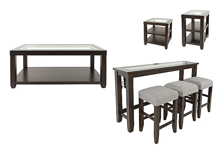 Jofran Urban Icon 7pc Coffee Table Set in Merlot