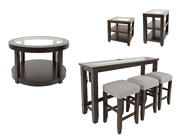 Jofran Urban Icon 7pc Round Coffee Table Set in Merlot