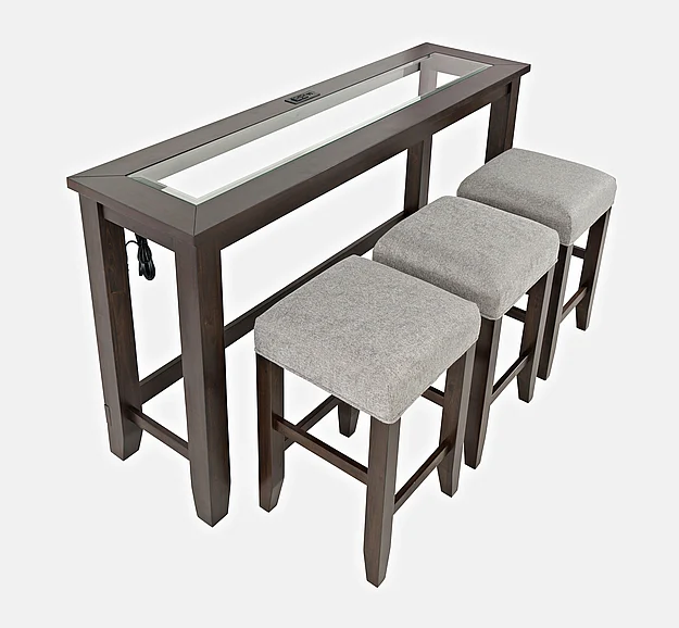 Jofran Urban Icon Contemporary 4 Piece Counter Height 66" Dining Table Set with USB Charging in Merlot 2002-66