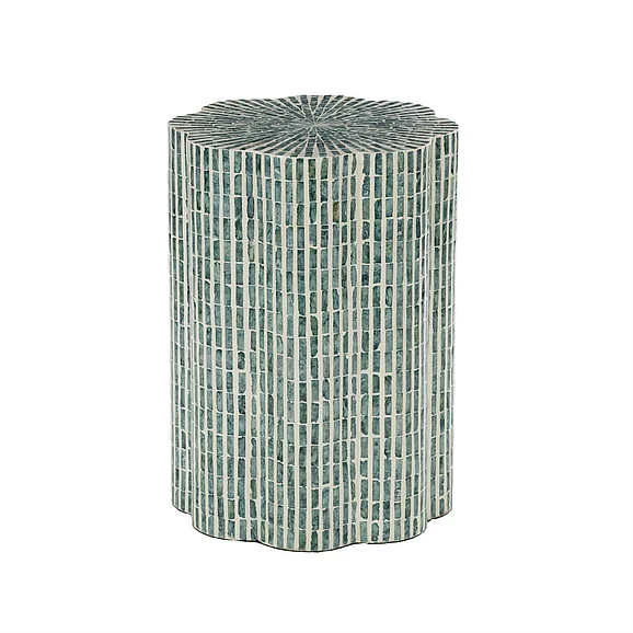 UMA Deco Marche Heritage Capiz Shell Mosaic Inlay Side/End/Accent Table with Floral Inspired Shape in Blue 20021