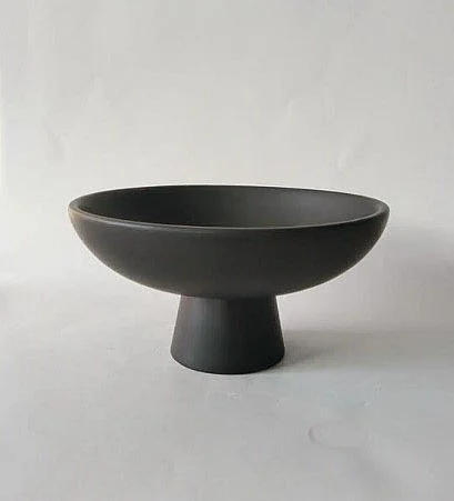 Uma Black Ceramic Large Decorative Bowl with Elevated Base 20030