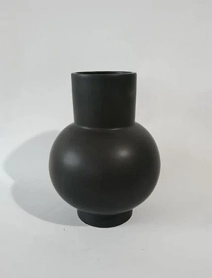 Uma Ceramic Wide Rounded Decorative Vase with Elevated Base in Black 20031
