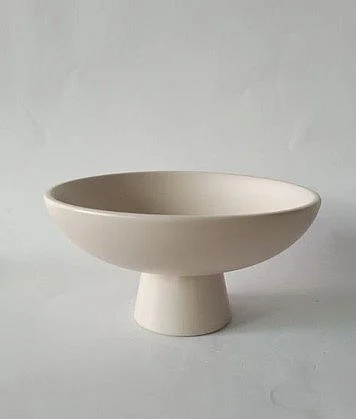 Uma Cream Ceramic Large Decorative Bowl with Elevated Base (Set of 2) 20061