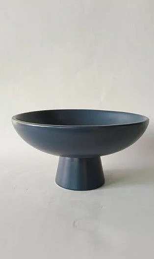 Uma Large Decorative Bowl with Elevated Base (Set of 2) in Dark Blue Ceramic 20063