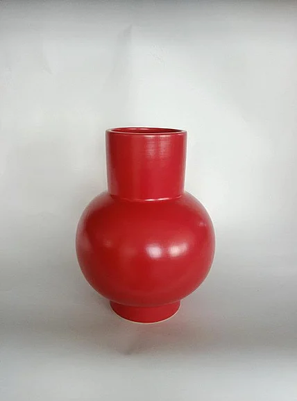 UMA Ceramic Wide Rounded Decorative Vase with Elevated Base in Red 20069