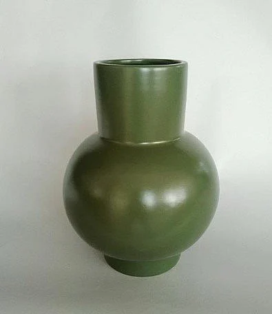 Uma Green Ceramic Wide Rounded Decorative Vase with Elevated Base 20072