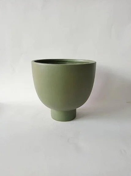 Uma Ceramic Large Decorative Bowl with Elevated Base in Green 20096