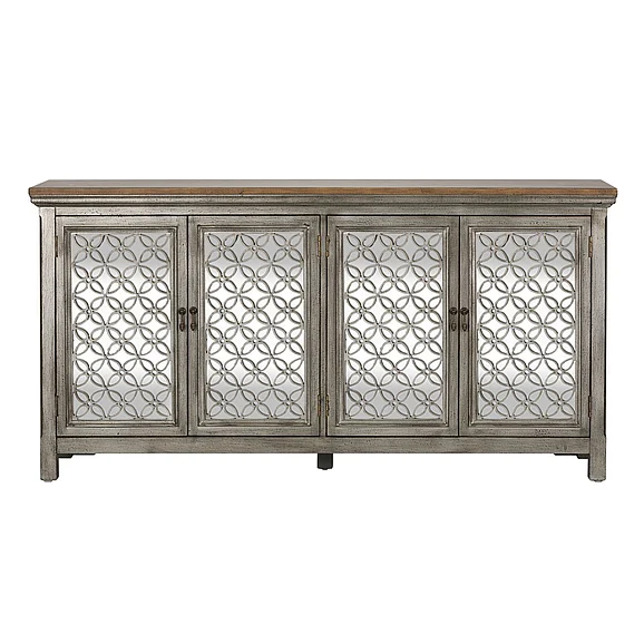 Liberty Furniture Westridge 4 Door Accent Cabinet in Wire Brushed Gray and White 2012-AC7236