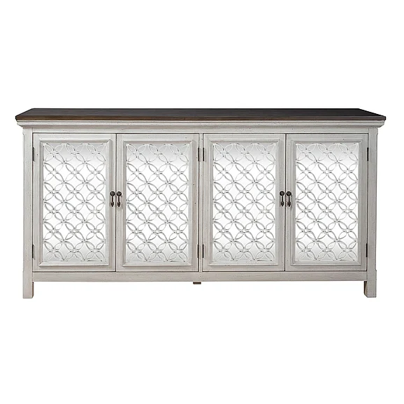 Liberty Furniture Westridge 4 Door Accent Cabinet in Wire Brushed Gray and White 2012W-AC7236