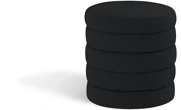 Meridian Aphia Boucle Fabric Ottoman | Stool in Black Boucle Fabric 153Black