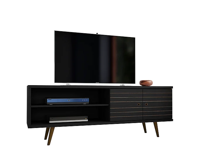 Manhattan Comfort Liberty 62.99" Mid-Century Modern TV Stand with 3 Shelves and 2 Doors in Black 201AMC8