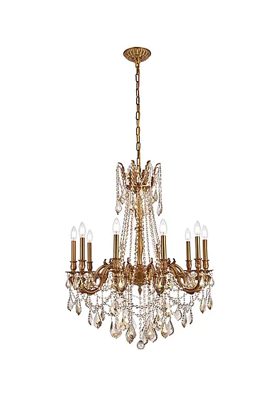 Elegant Rosalia 10 Light French Gold Chandelier Golden Teak (Smoky) Royal Cut Crystal 9210D28FG-GT/RC