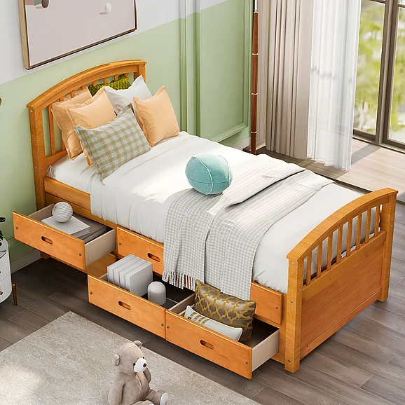 Twin Platform Storage Bed Solid Wood Bed w/ 6 Drawers FedEx/UPS