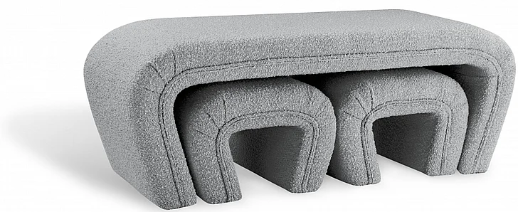 Meridian Odelia Boucle Fabric Bench in Grey Boucle Fabric 155Grey