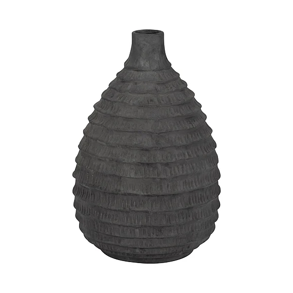 Sagebrook Home 15" Faded Ribbed Bulbous Vase, Black 20215