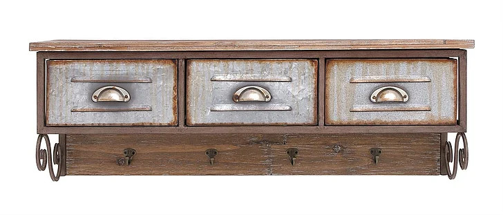 UMA Brown Wood Farmhouse Wall Shelf, 13 " x 38 " x 10 " | 20236 CLOSEOUT