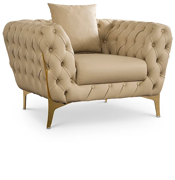 Meridian Aurora Faux Leather Chair in Beige Faux Leather 682Beige-C