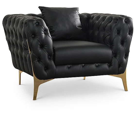 Meridian Aurora Faux Leather Chair in Black Faux Leather 682Black-C